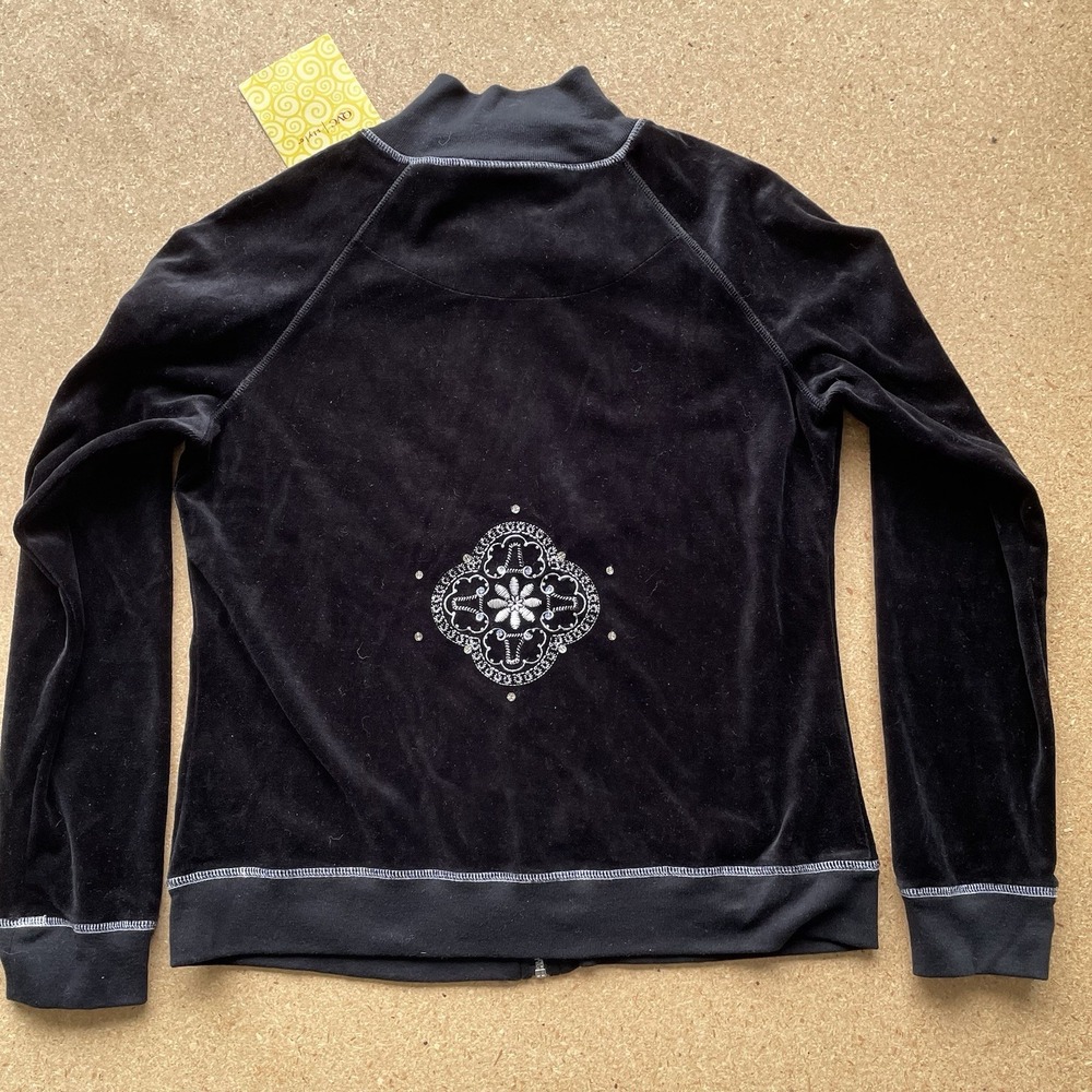 Velvet Velour Black Track Suit Top Jacket | Women's Size Small Y2K Style QVC - Picture 2 of 11